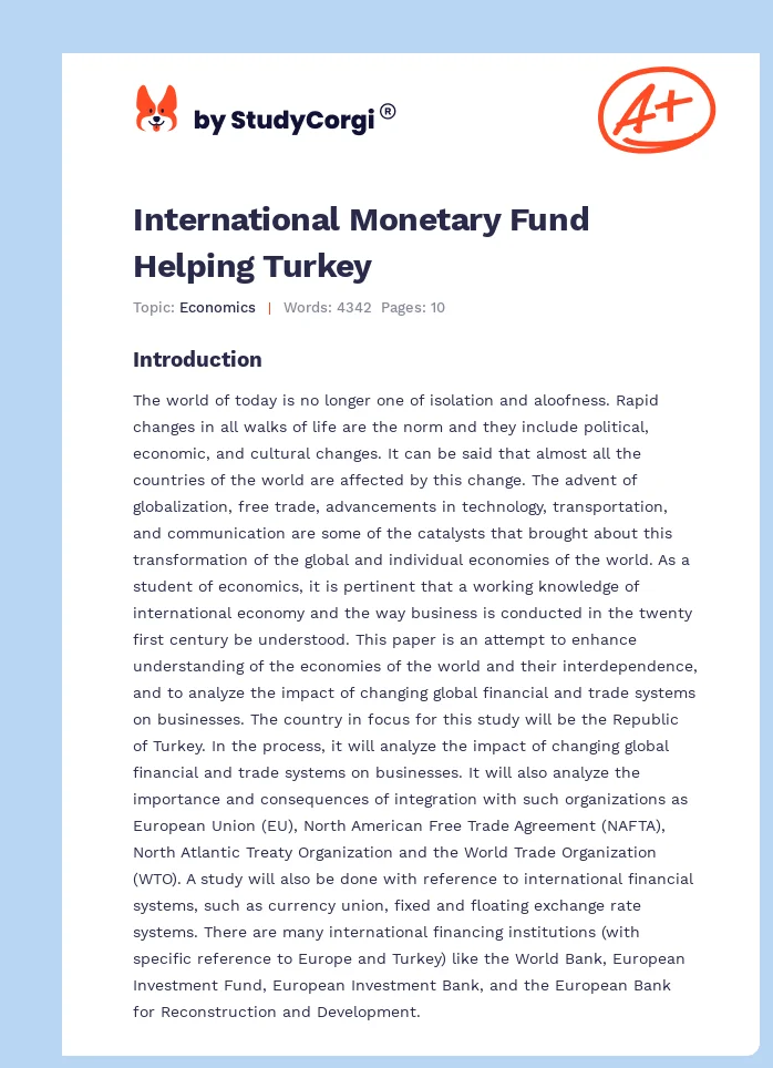 International Monetary Fund Helping Turkey. Page 1