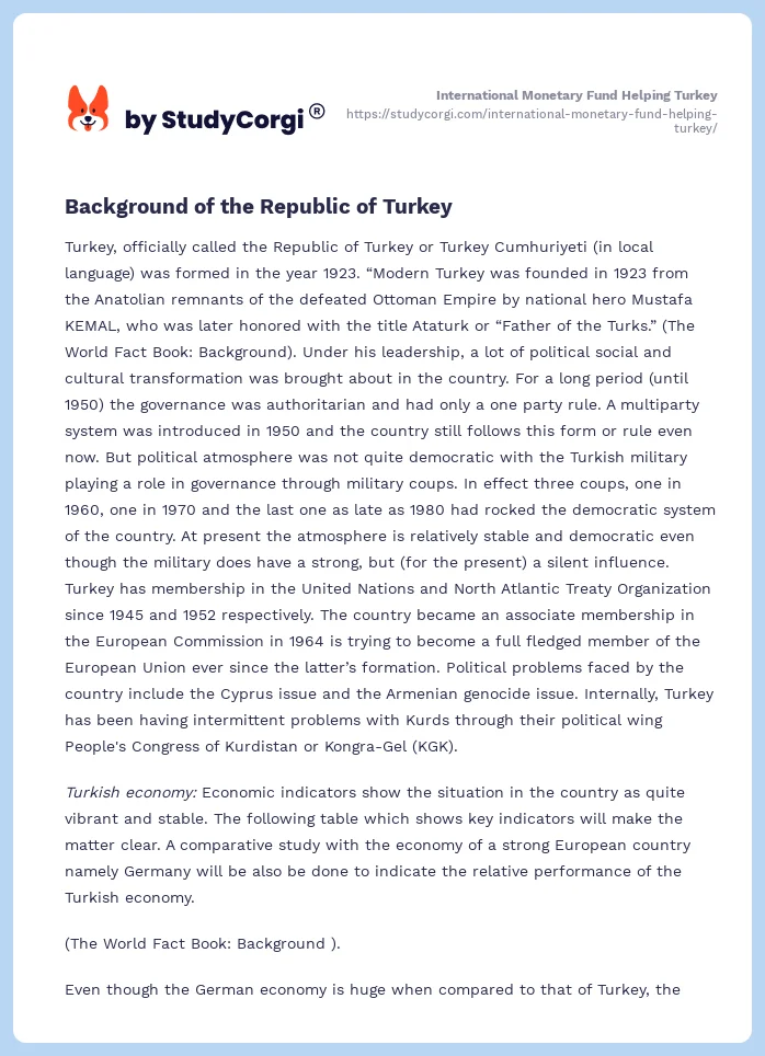 International Monetary Fund Helping Turkey. Page 2