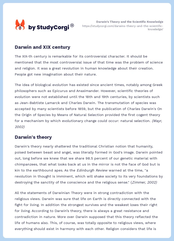 Darwin’s Theory and the Scientific Knowledge. Page 2