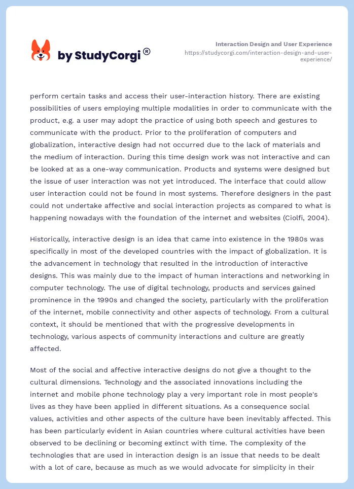 Interaction Design and User Experience. Page 2
