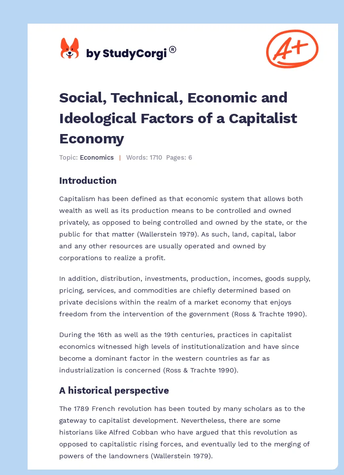 Social, Technical, Economic and Ideological Factors of a Capitalist Economy. Page 1
