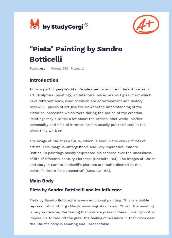 "Pieta" Painting by Sandro Botticelli. Page 1