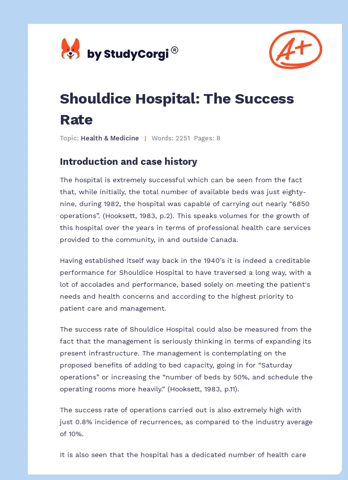 Shouldice Hospital: The Success Rate. Page 1