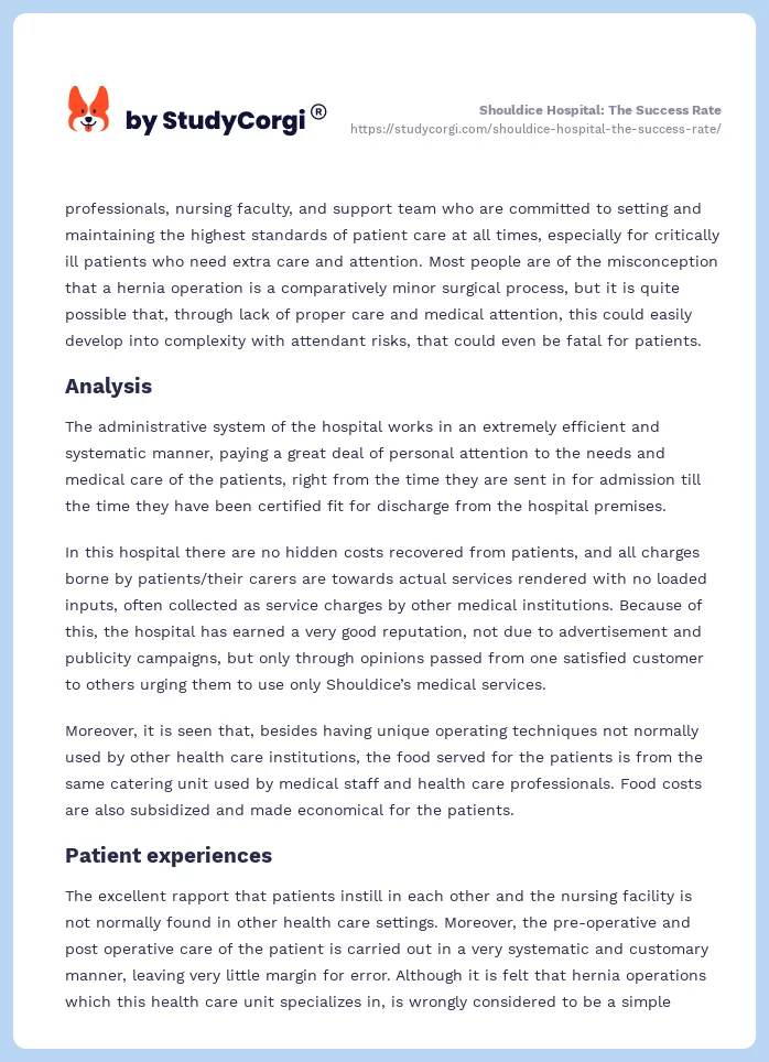 Shouldice Hospital: The Success Rate. Page 2