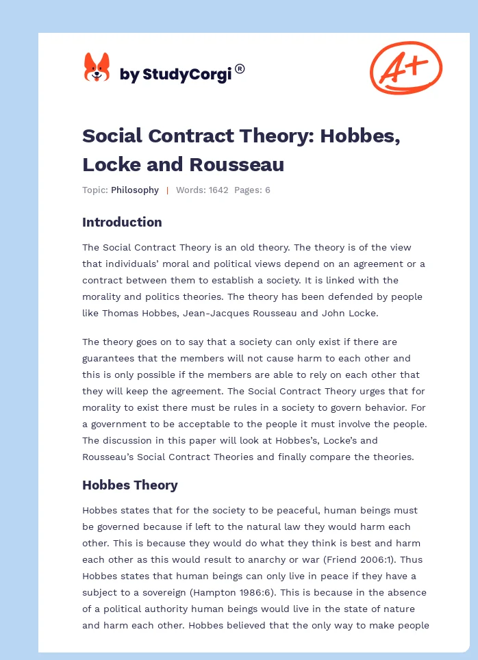 Social Contract Theory: Hobbes, Locke and Rousseau. Page 1