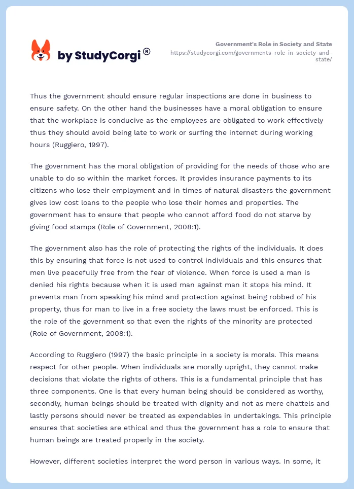 Government's Role in Society and State. Page 2