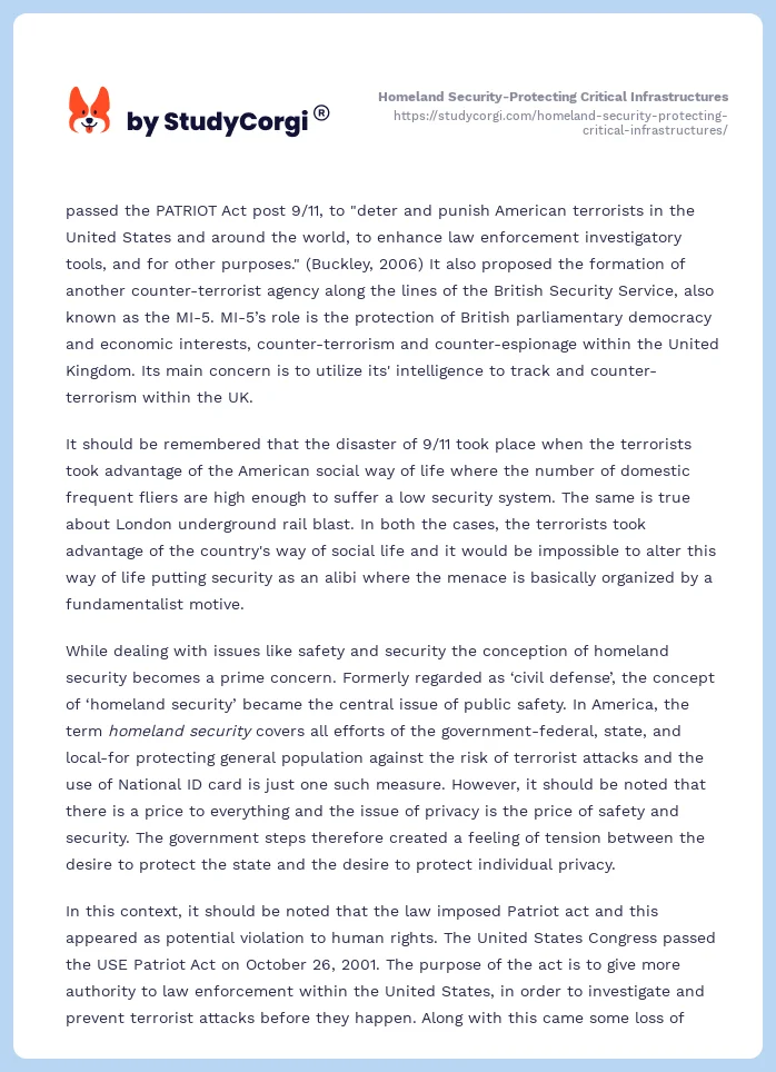 Homeland Security-Protecting Critical Infrastructures. Page 2