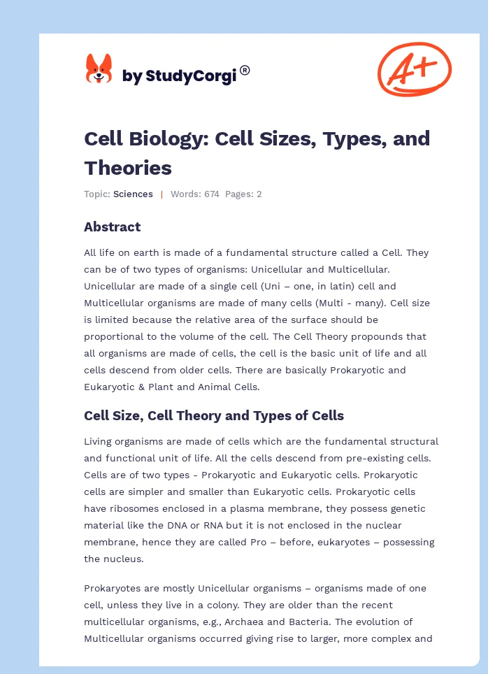 Cell Biology: Cell Sizes, Types, and Theories. Page 1