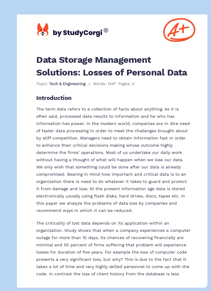 Data Storage Management Solutions: Losses of Personal Data. Page 1