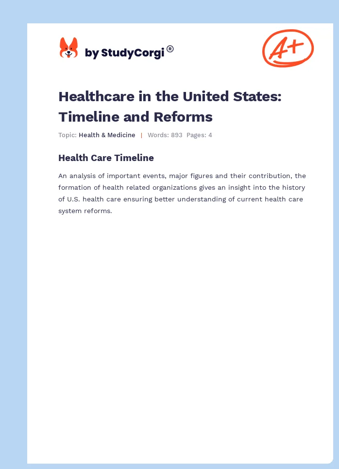 Healthcare in the United States: Timeline and Reforms. Page 1