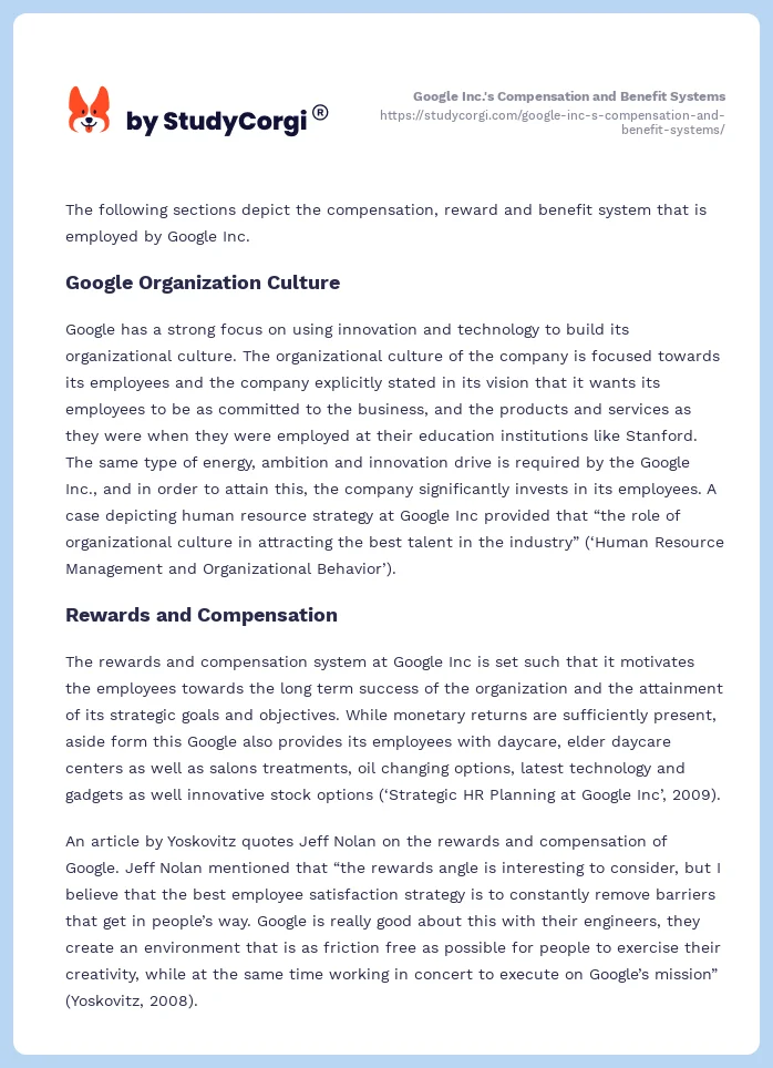Google Inc.'s Compensation and Benefit Systems. Page 2
