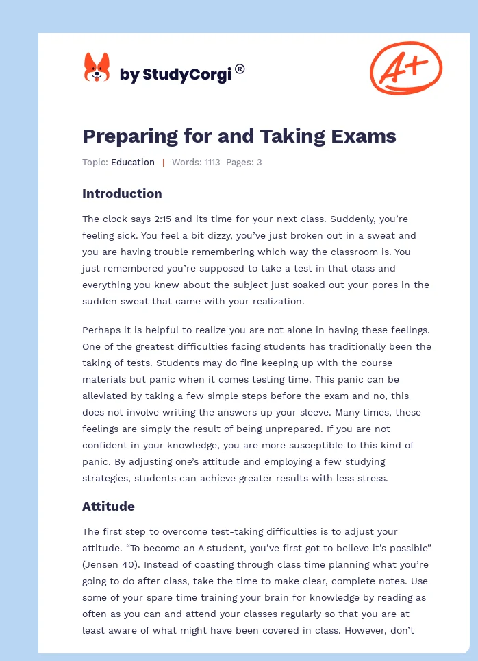 Preparing for and Taking Exams. Page 1
