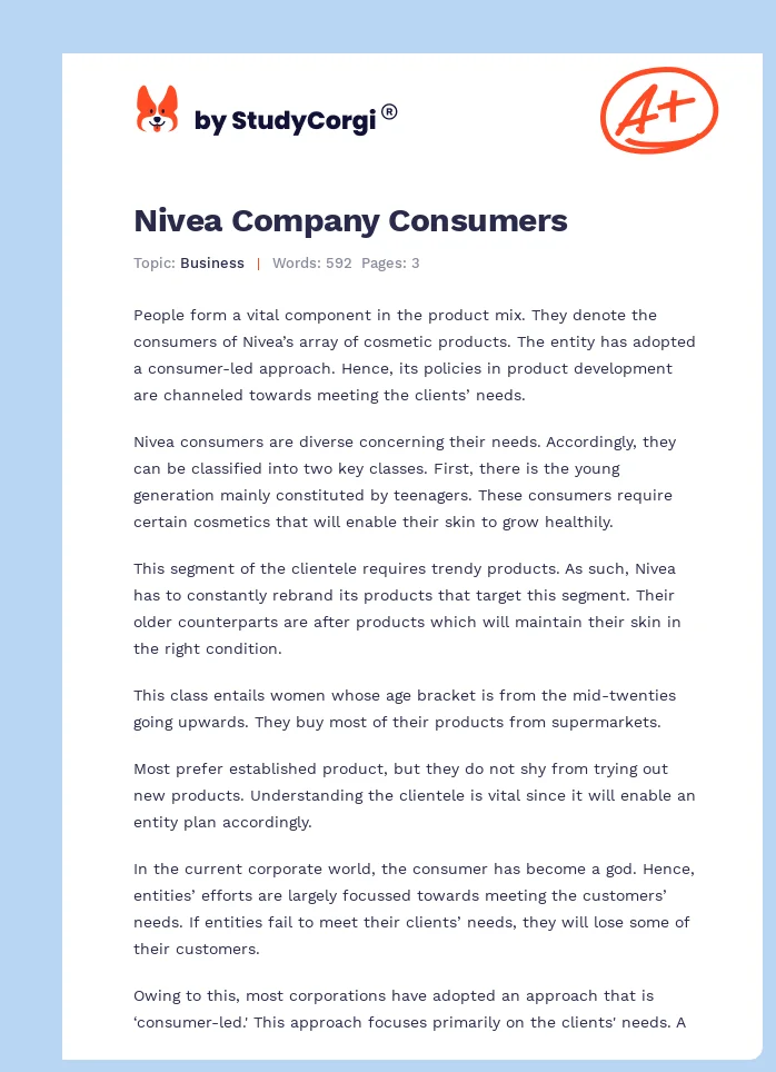 Nivea Company Consumers. Page 1
