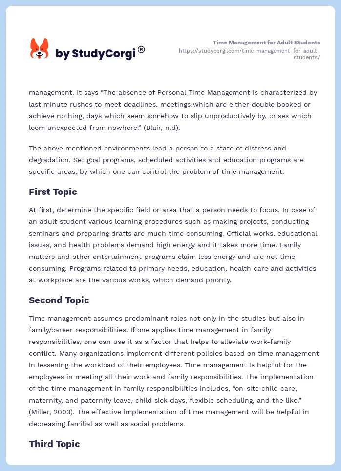 Time Management for Adult Students. Page 2
