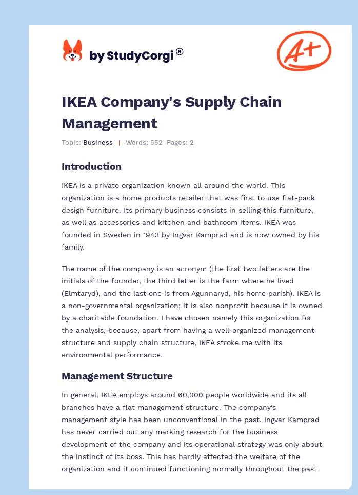 IKEA Company's Supply Chain Management. Page 1