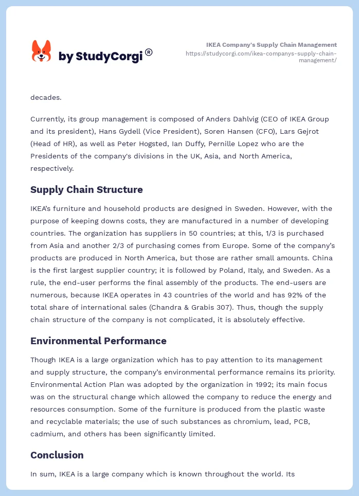 IKEA Company's Supply Chain Management. Page 2