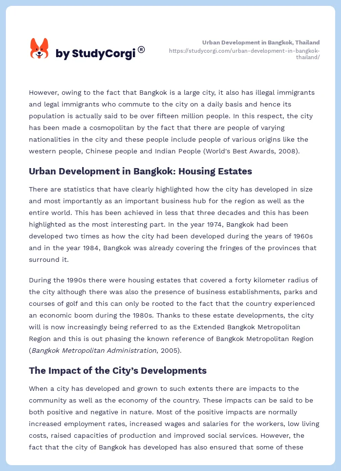 Urban Development in Bangkok, Thailand. Page 2