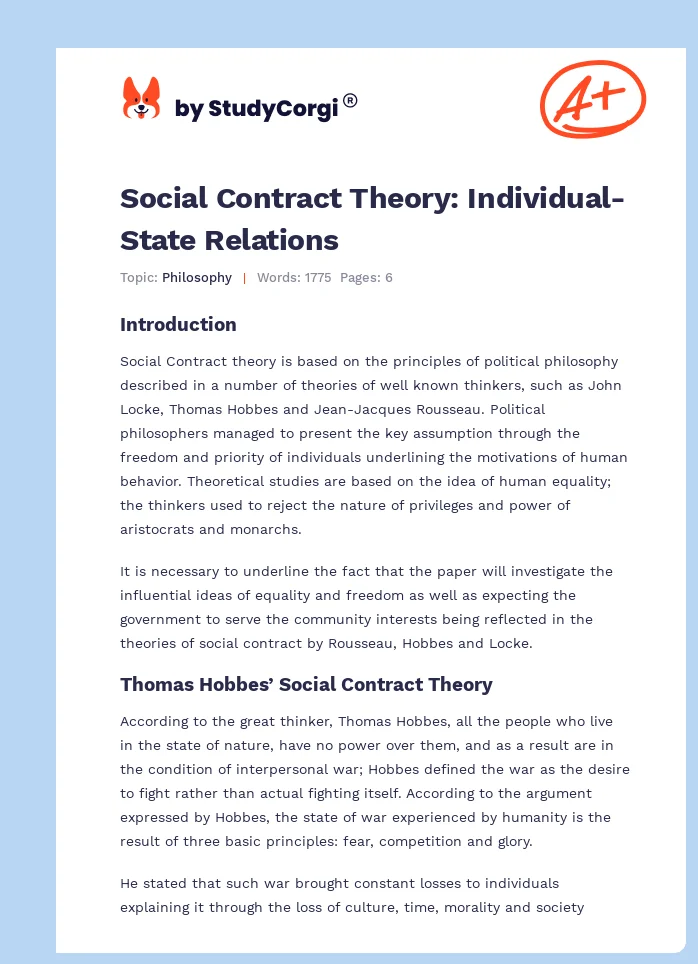 Social Contract Theory: Individual-State Relations. Page 1