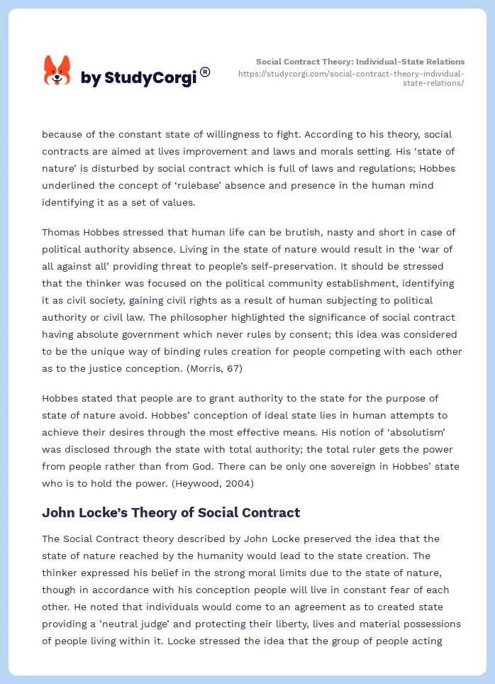 Social Contract Theory: Individual-State Relations. Page 2