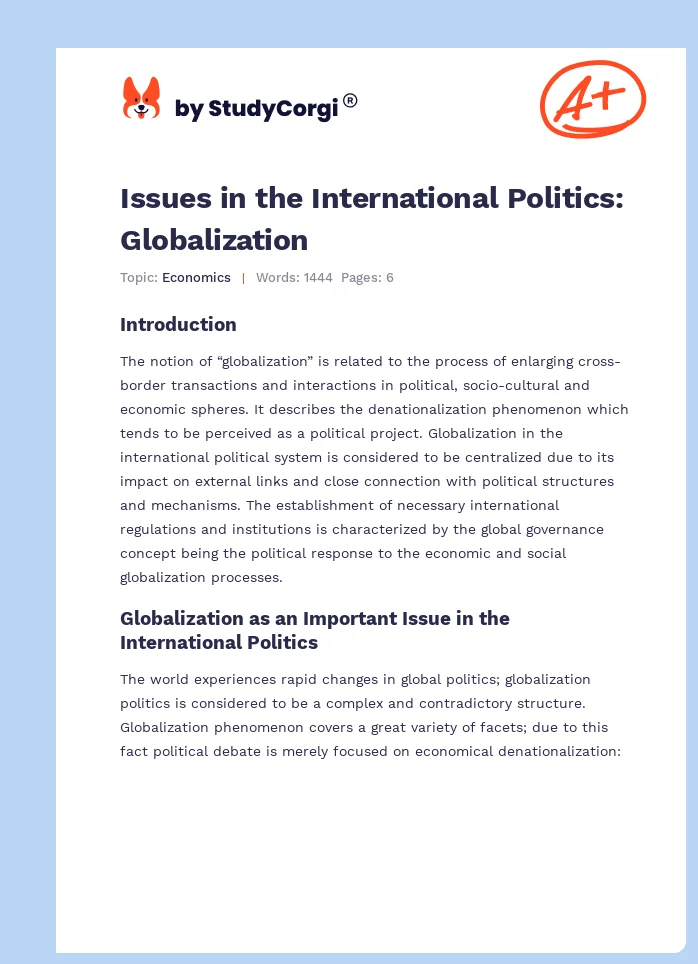 Issues in the International Politics: Globalization. Page 1