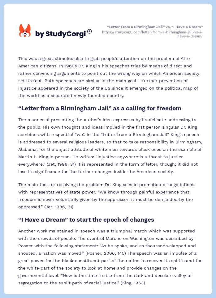 “Letter From a Birmingham Jail” vs. “I Have a Dream”. Page 2