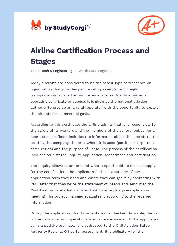 Airline Certification Process and Stages. Page 1