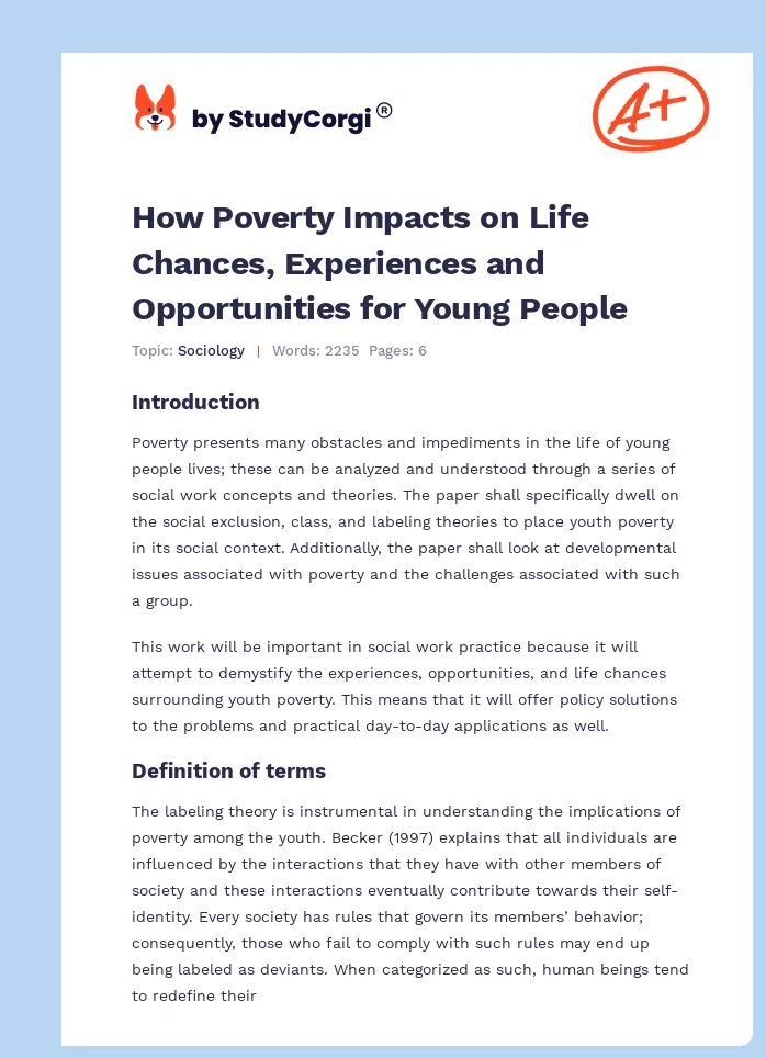 How Poverty Impacts on Life Chances, Experiences and Opportunities for Young People. Page 1