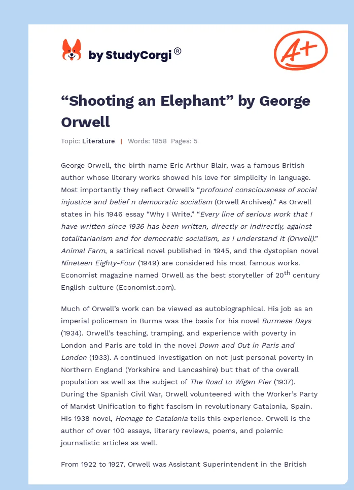“Shooting an Elephant” by George Orwell. Page 1