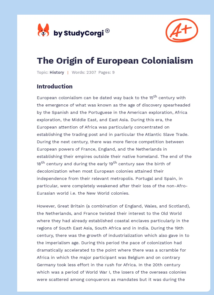 The Origin of European Colonialism. Page 1