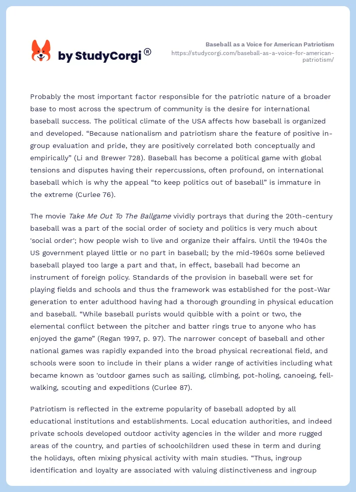 Baseball as a Voice for American Patriotism. Page 2