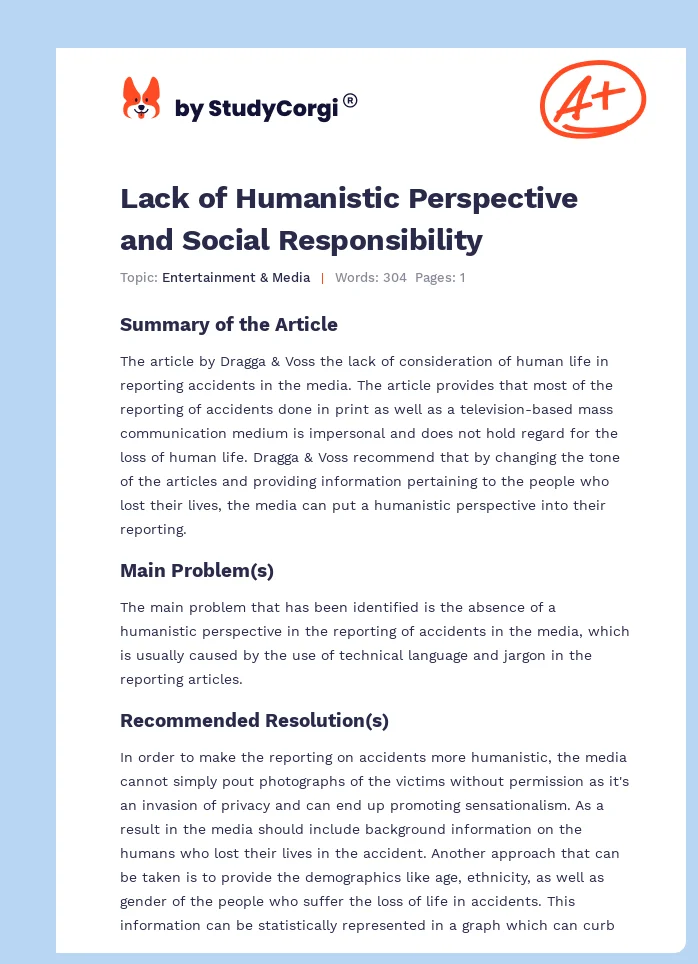 Lack of Humanistic Perspective and Social Responsibility. Page 1