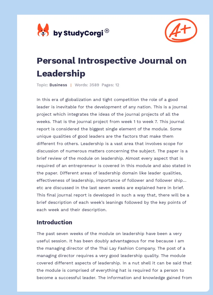 Personal Introspective Journal on Leadership. Page 1