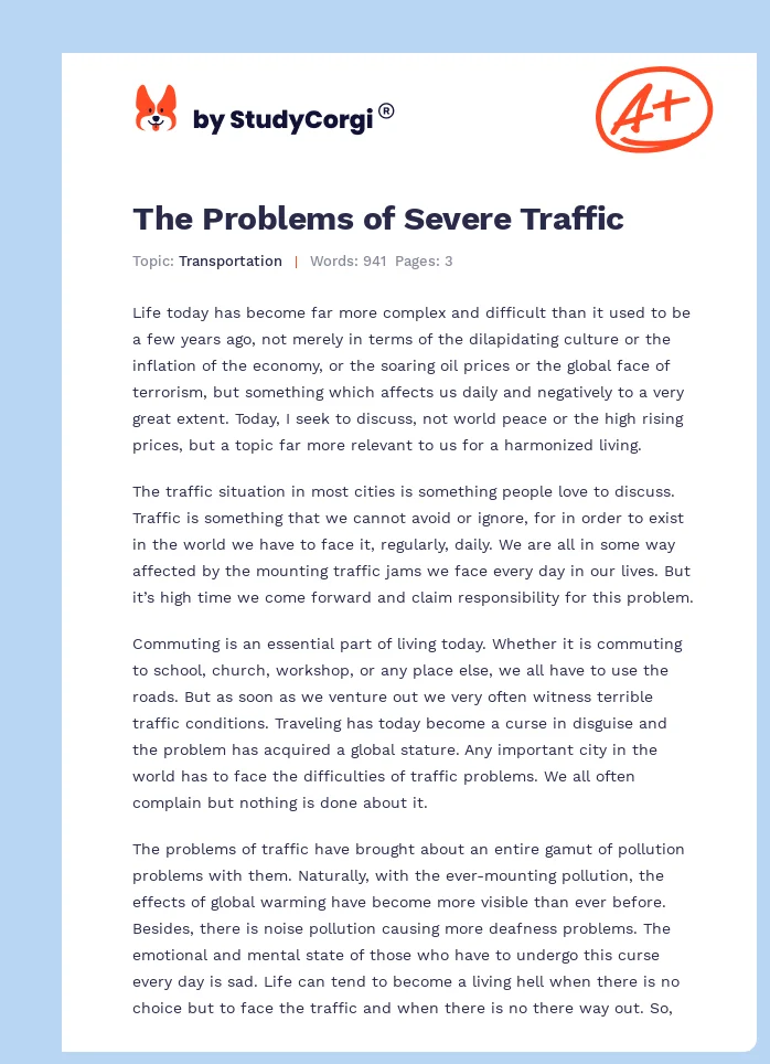 The Problems of Severe Traffic. Page 1