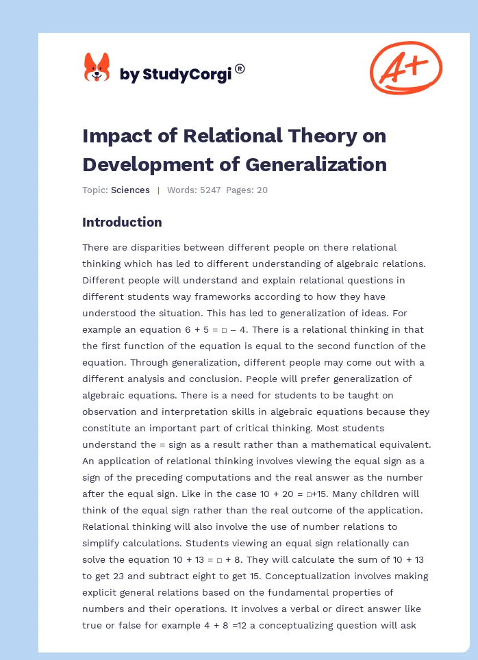 Impact of Relational Theory on Development of Generalization. Page 1