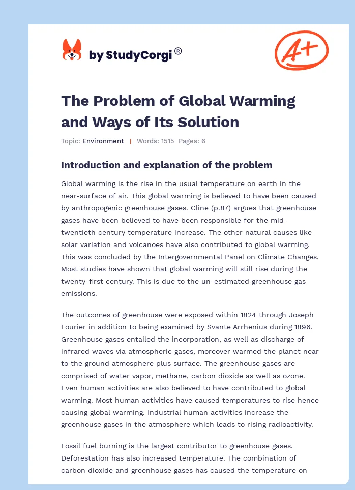 The Problem of Global Warming and Ways of Its Solution. Page 1