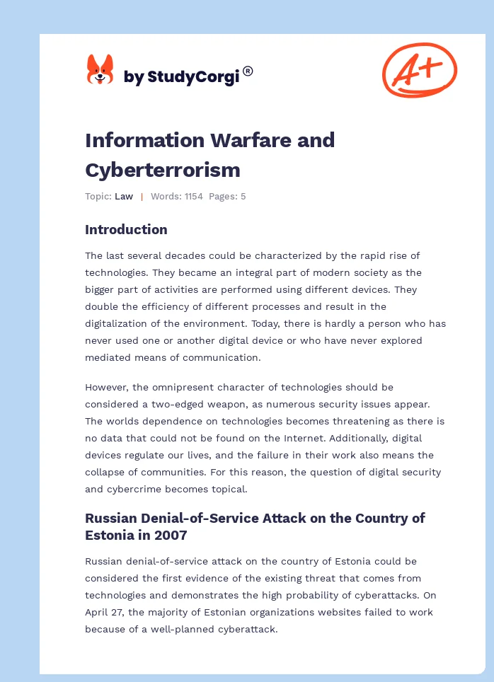 Information Warfare and Cyberterrorism. Page 1