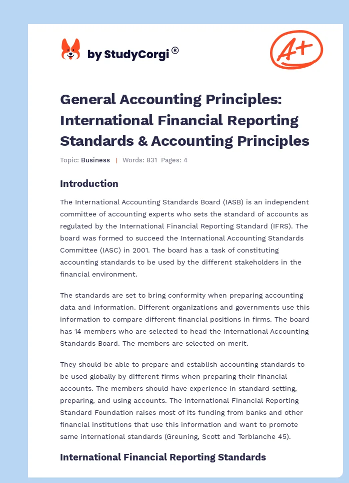 General Accounting Principles: International Financial Reporting Standards & Accounting Principles. Page 1