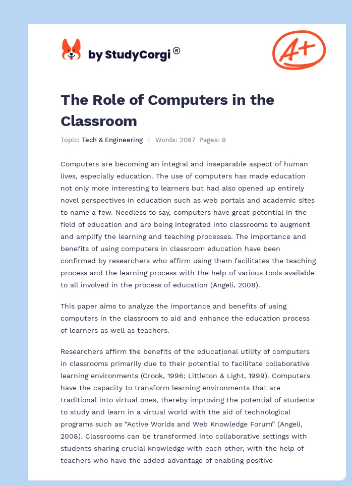 The Role of Computers in the Classroom. Page 1