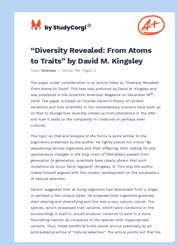 “Diversity Revealed: From Atoms to Traits” by David M. Kingsley. Page 1