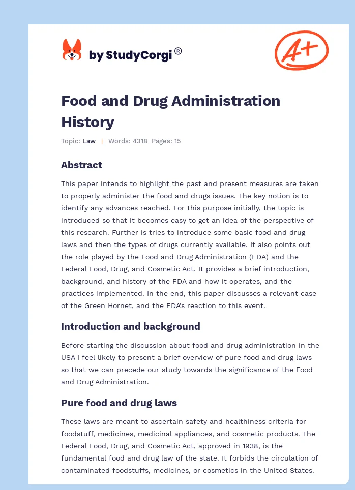 Food and Drug Administration History. Page 1