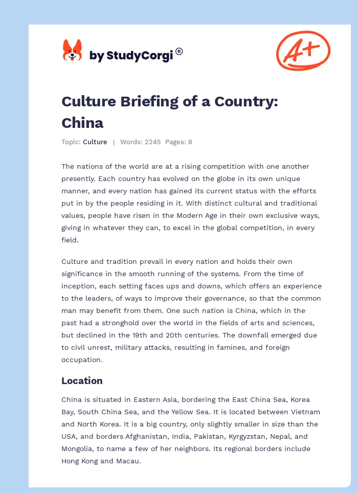 Culture Briefing of a Country: China. Page 1