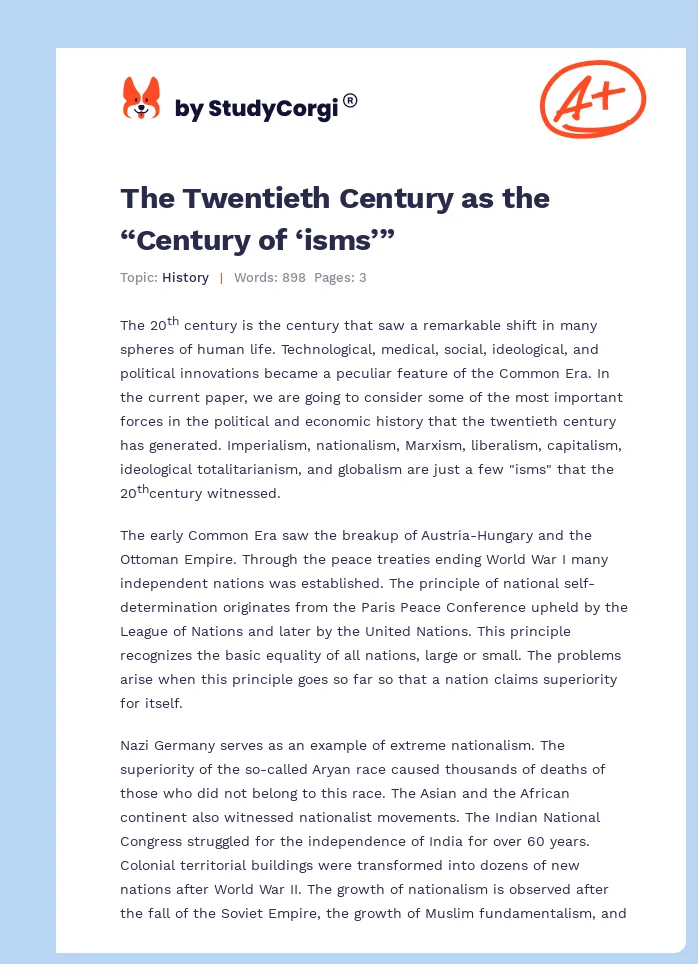 The Twentieth Century as the “Century of ‘isms’”. Page 1