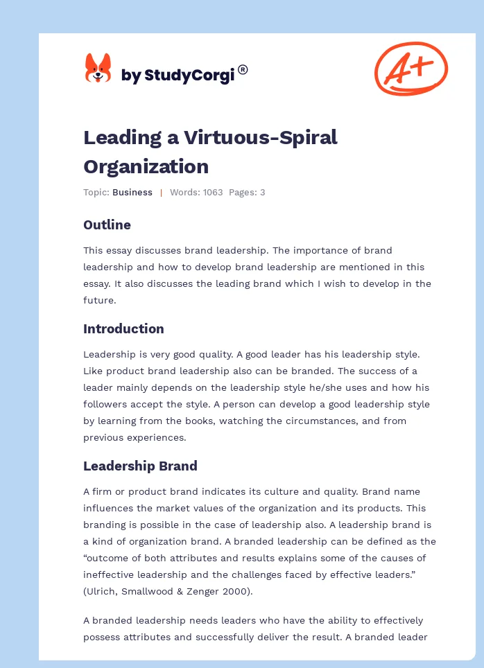 Leading a Virtuous-Spiral Organization. Page 1