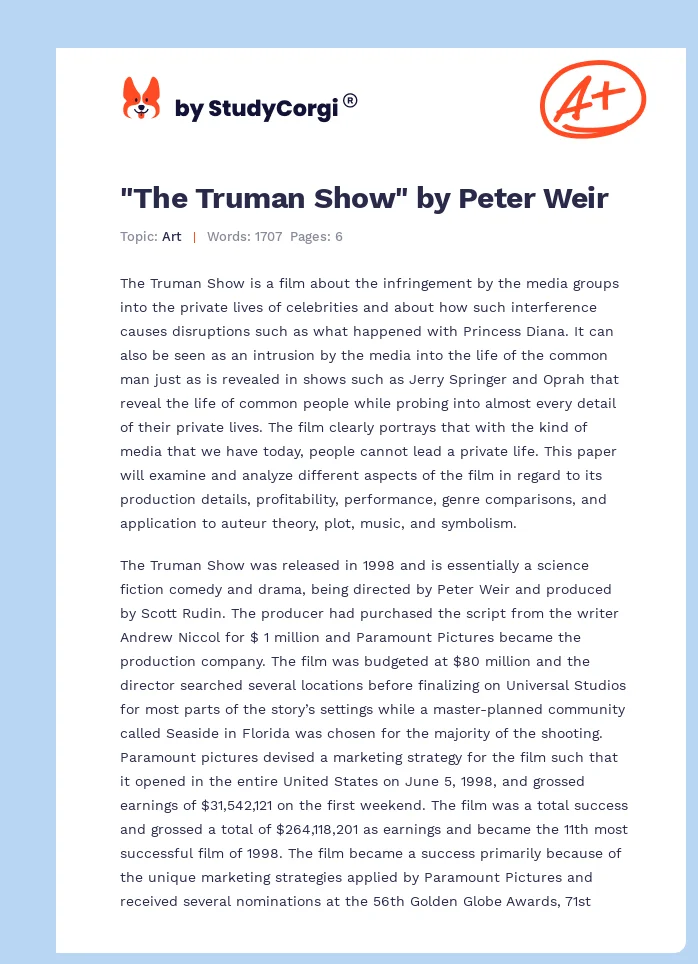 "The Truman Show" by Peter Weir. Page 1