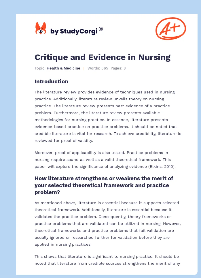 Critique and Evidence in Nursing. Page 1