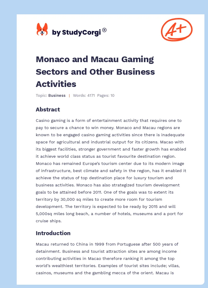 Monaco and Macau Gaming Sectors and Other Business Activities. Page 1