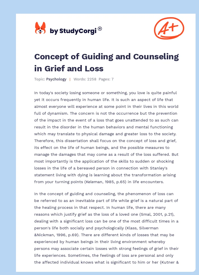Concept of Guiding and Counseling in Grief and Loss. Page 1