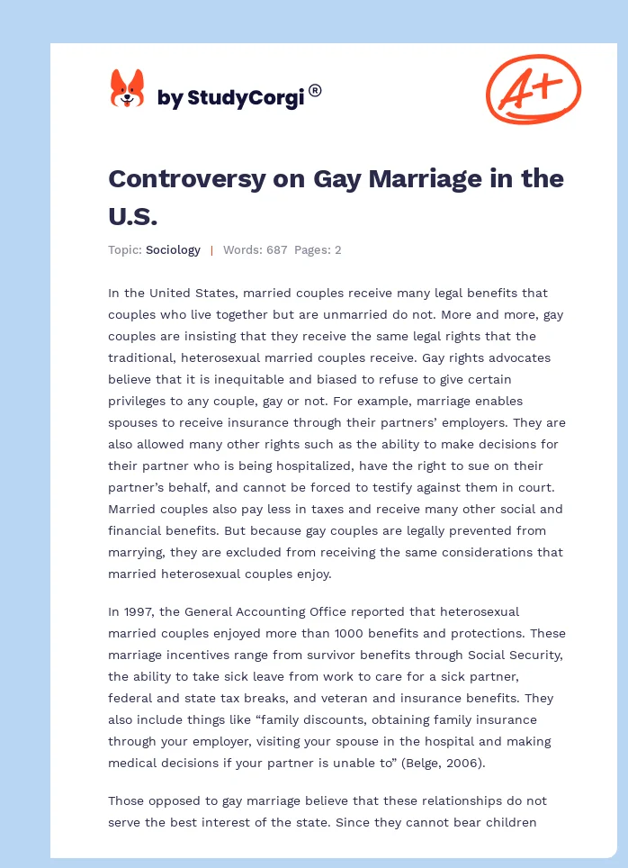 Controversy on Gay Marriage in the U.S.. Page 1