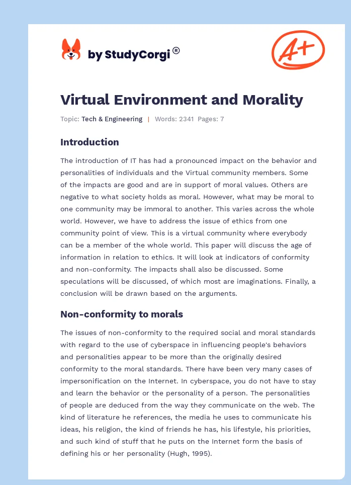 Virtual Environment and Morality. Page 1
