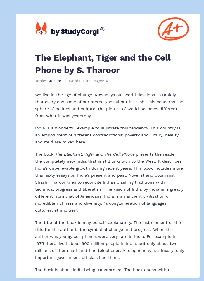 The Elephant, Tiger and the Cell Phone by S. Tharoor. Page 1
